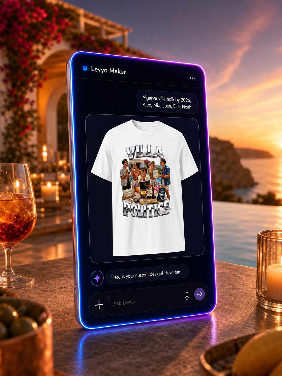 Levyo Maker result screen for villa holiday t shirts