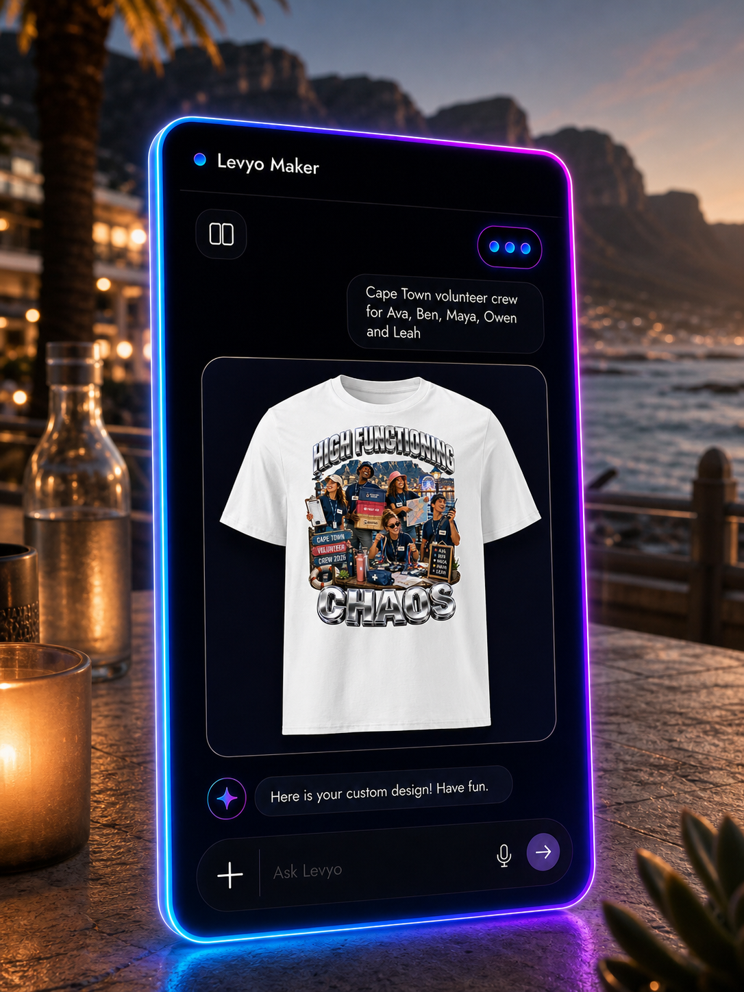 Levyo Maker result screen for volunteer crew t shirts