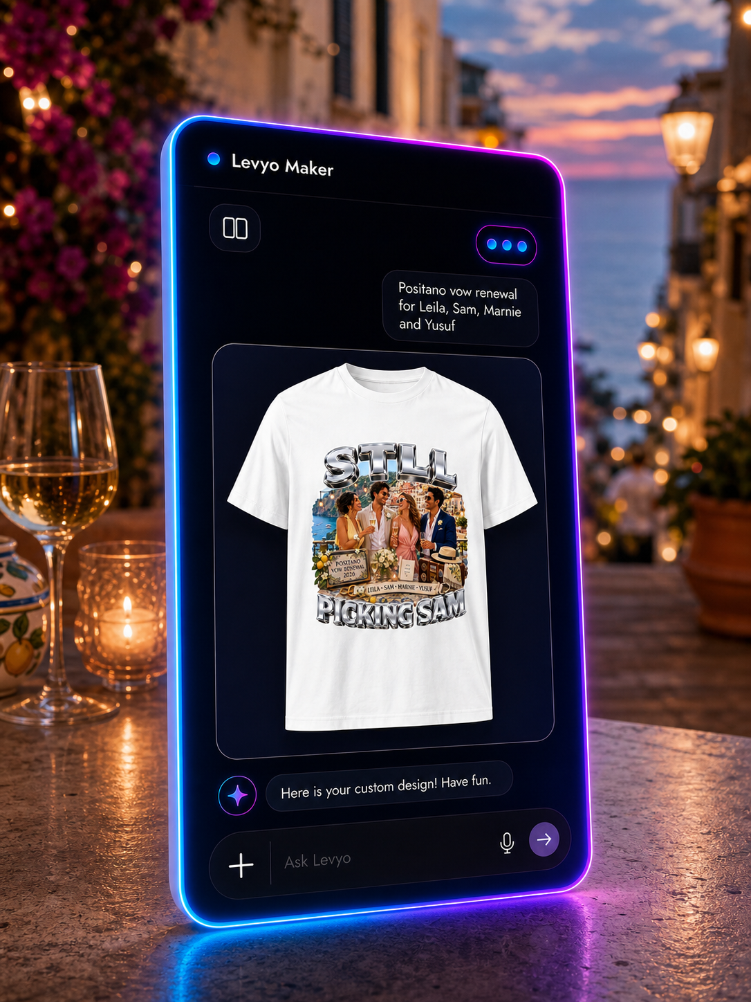 Levyo Maker result screen for vow renewal t shirts