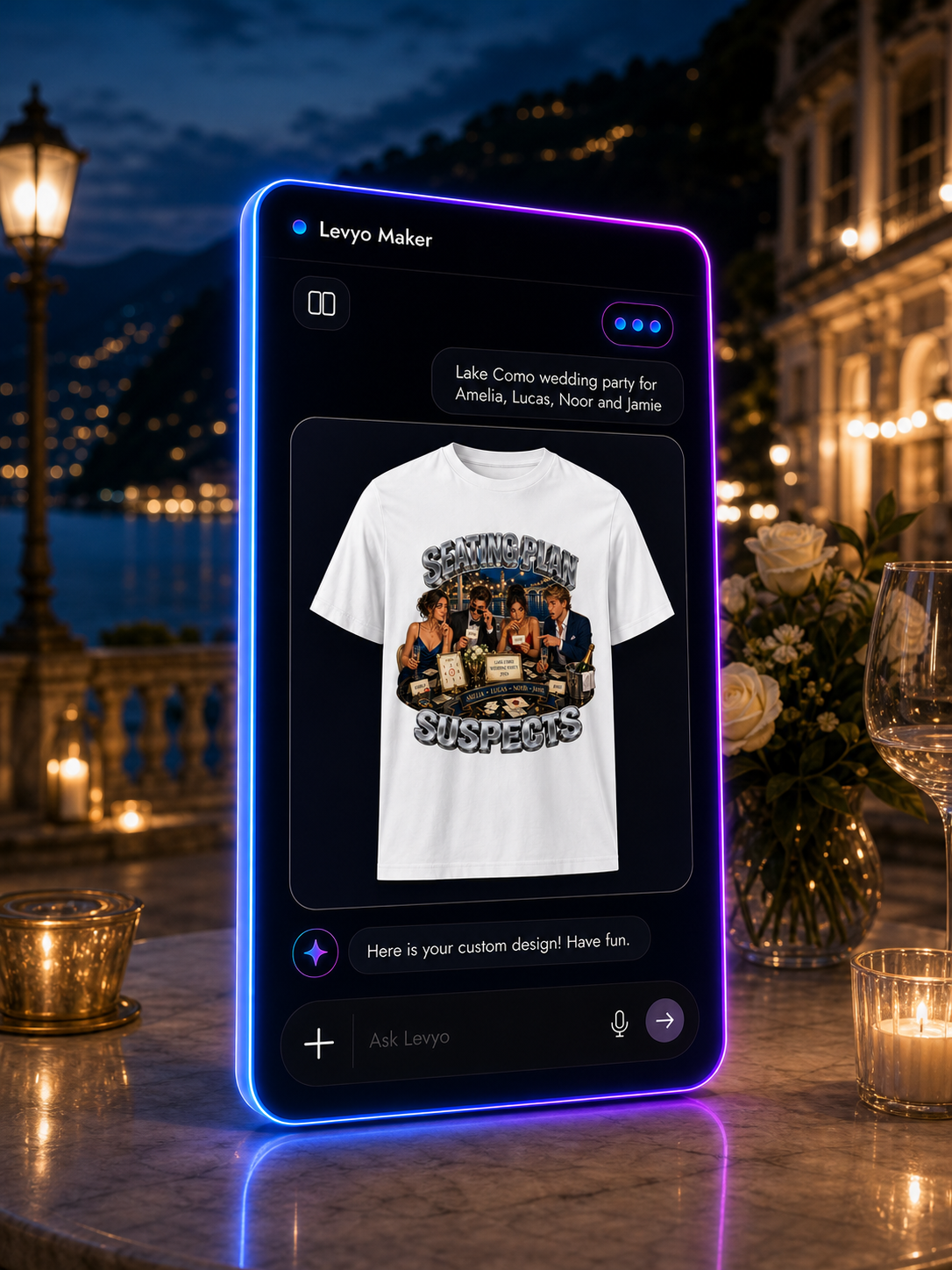 Levyo Maker result screen for wedding party t shirts