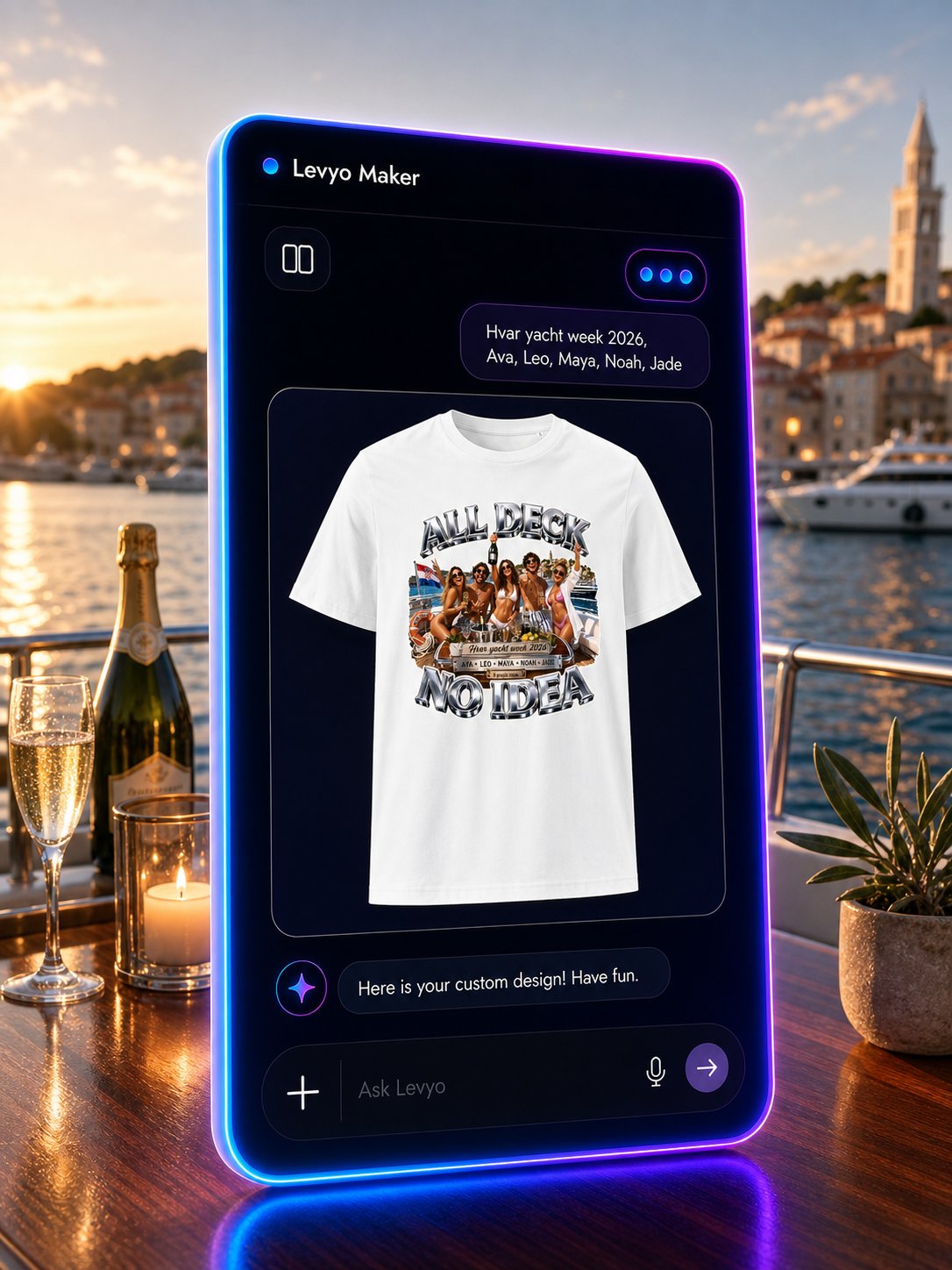 Levyo Maker result screen for yacht week t shirts