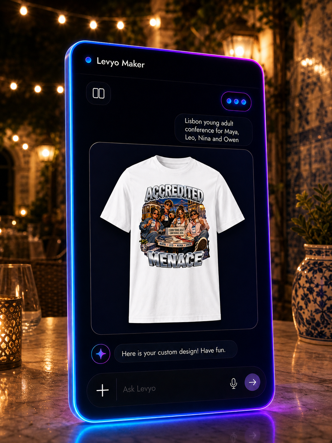 Levyo Maker result screen for young adult conference t shirts