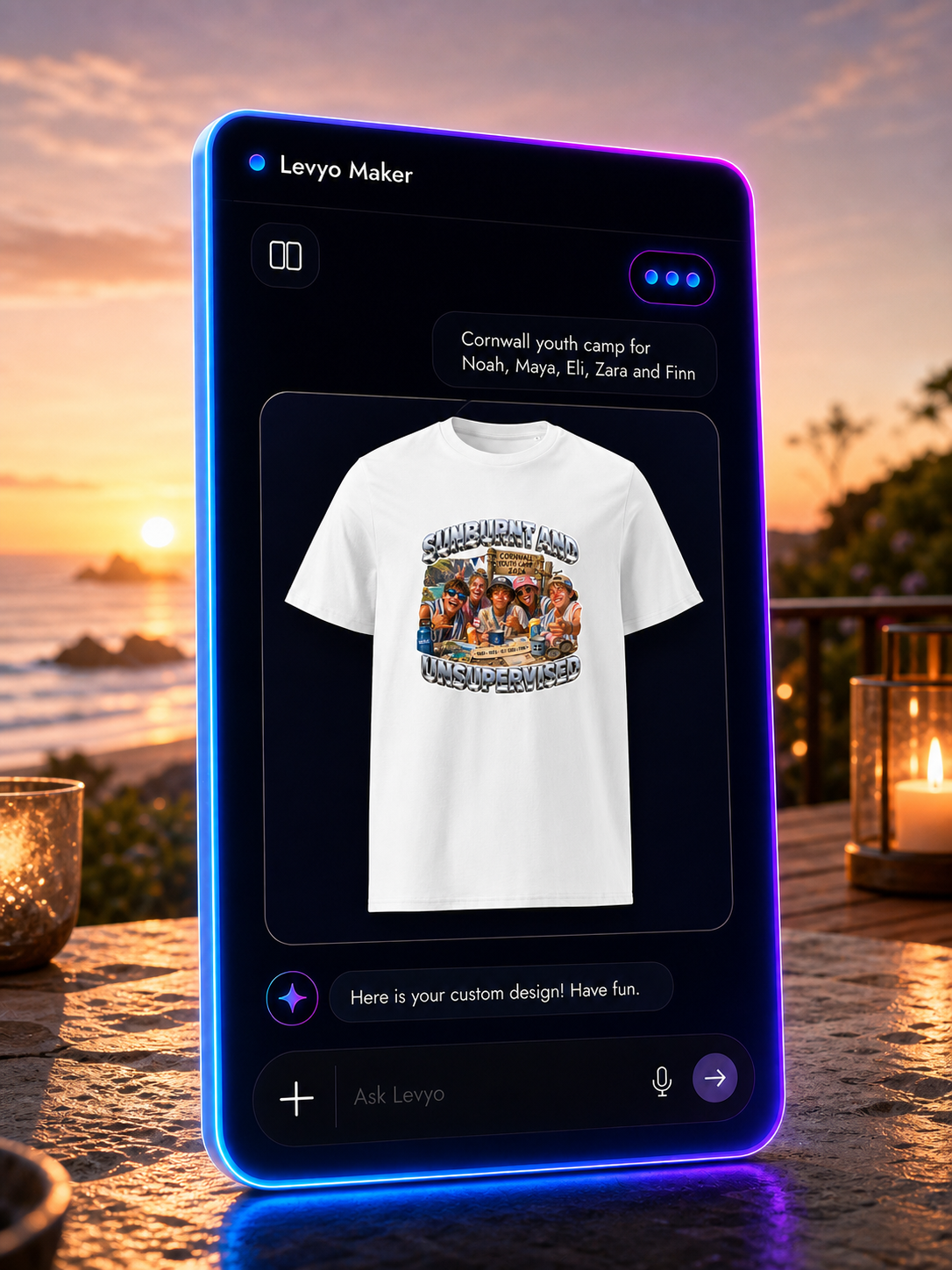 Levyo Maker result screen for youth camp t shirts