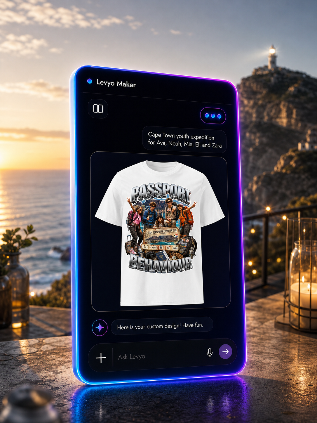 Levyo Maker result screen for youth expedition t shirts