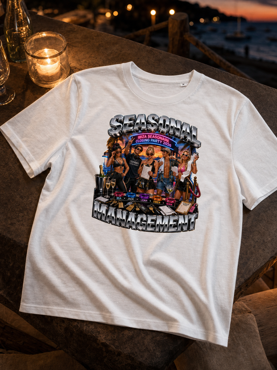 Levyo shirt visual for seasonaire closing party t shirts