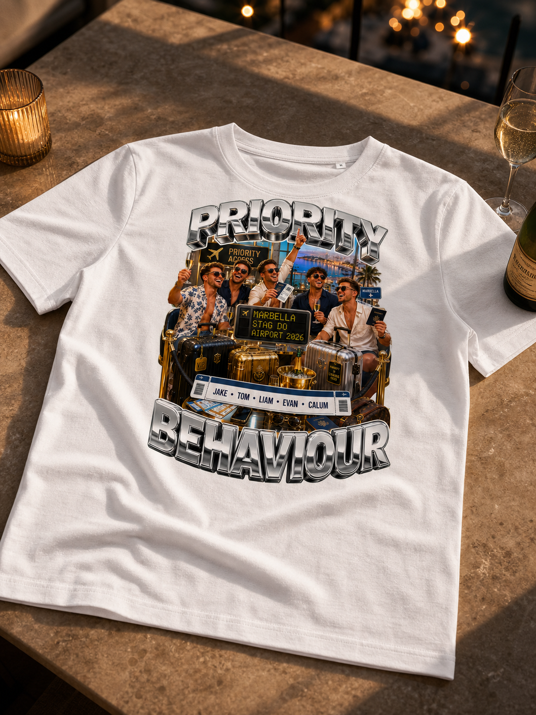 Levyo shirt visual for stag do airport t shirts