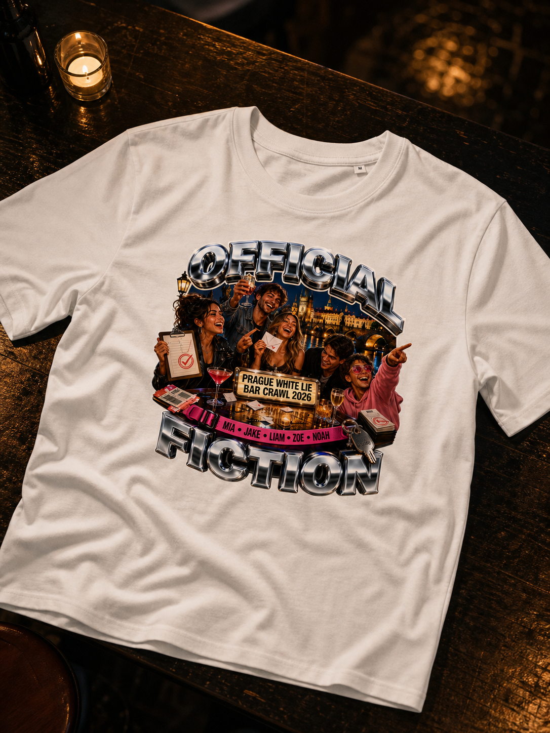 Levyo shirt visual for white lie bar crawl t shirts